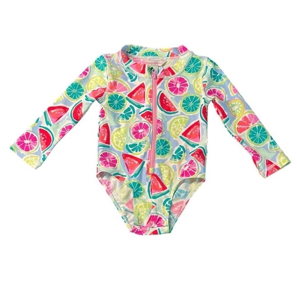 TOMMY BAHAMA GIRLS ONE PIECE LONG SLEEVE FRUIT PATTERN SWIMSUIT SIZE 18 MONTHS - Picture 1 of 6